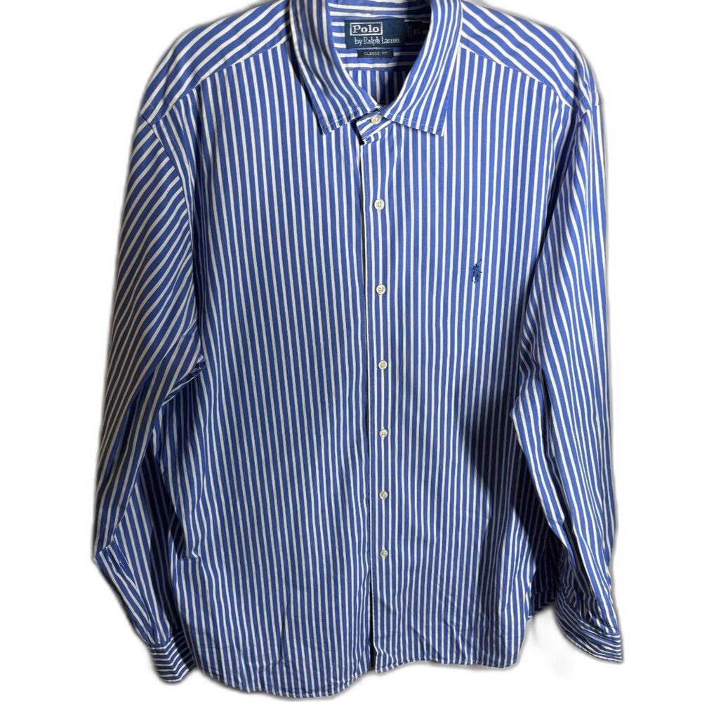Polo Ralph Lauren Classic Fit Blue White Striped Button-Down Shirt Men’s XL